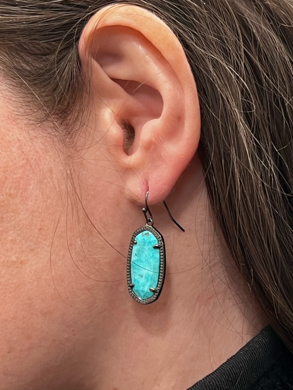 EUC Kendra Scott variegated  Teal Drop Earrings in gunmetal - Picture 2 of 4